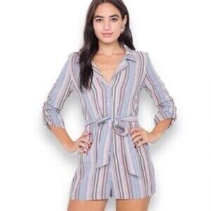 Mustard Seed striped romper M Cottagecore Light Academia Soft Modern Linen